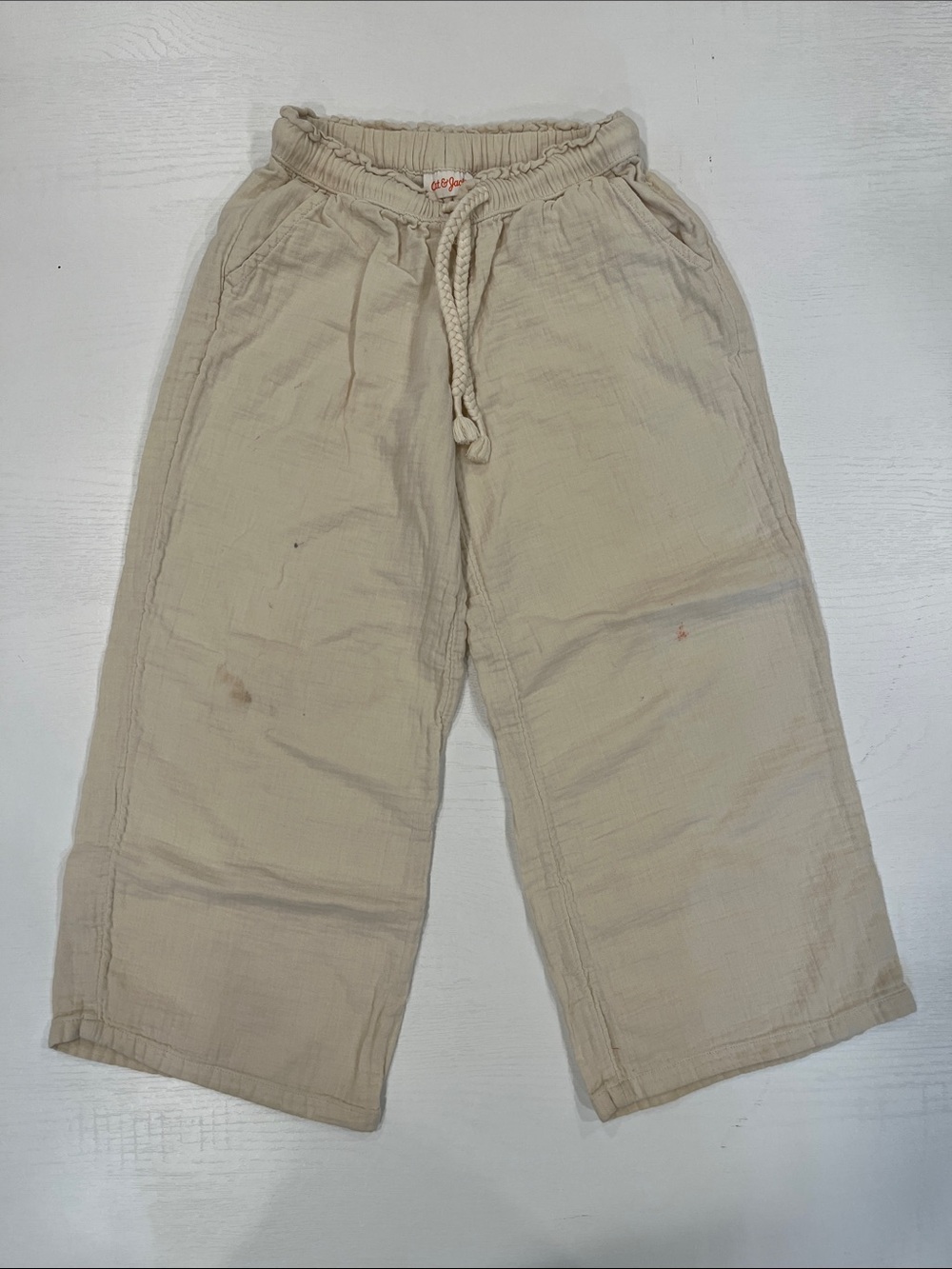 Cat & Jack Beige Drawstring Wide-Leg Joggers